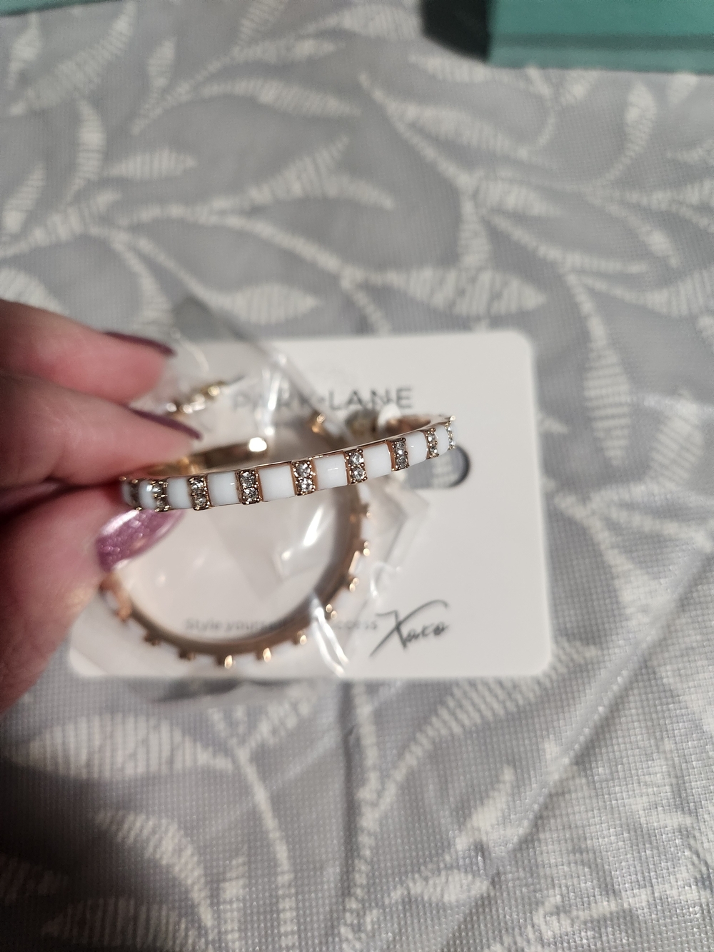 Parklane Gold-Tone White Enamel & Crystal hoop earrings